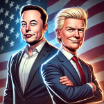 トランプ風の人物とイーロンマスク風の人物の絵